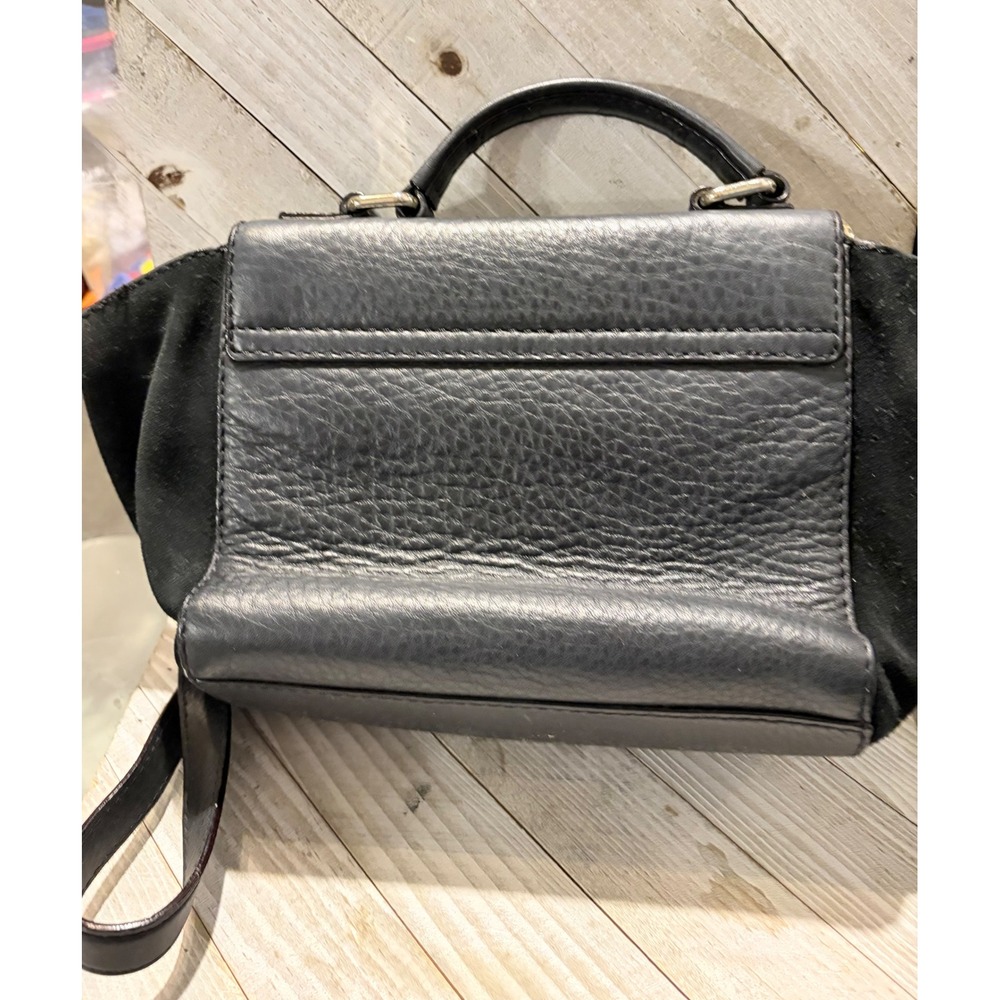 Kate Spade Black Pebbled Leather Suede Trim Crossbody Bag Top Handle Satchel - Picture 6 of 14